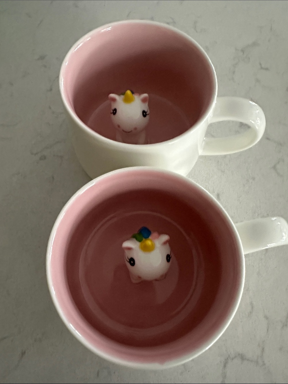 Pink Interior Unicorn Ceramic Small coffee cups! Set of 2 *Never Used* 10 ounces